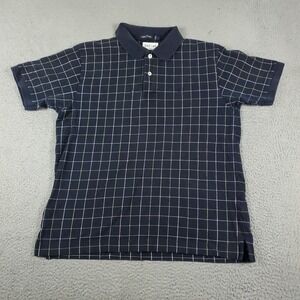 Nautica Polo Shirt Mens Large Blue Check Casual Short Sleeve Adult *